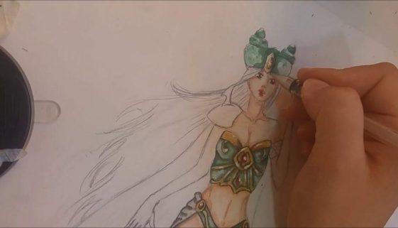 Fashion drawing inspired by Cosplay and anime – high speed painting (water color)